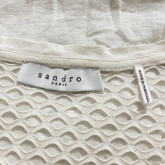 Sandro Paris Linen Lace Mesh Top Size S Ivory Whimsigoth Punk - Picture 6 of 8